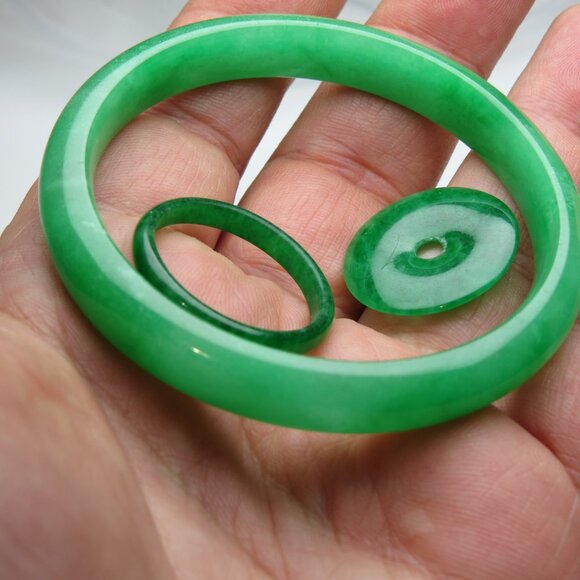 "Natural Jade bangle + REE Jade Ring & Jade Donut 57mm " - Picture 2 of 3